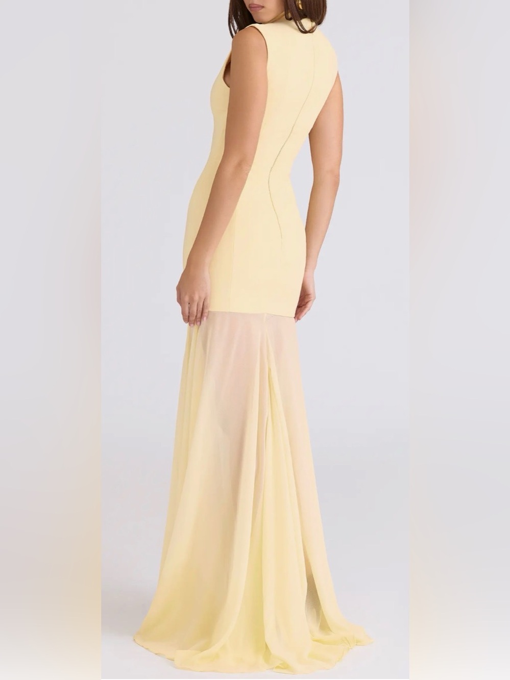 NEW HOUSE OF CB Raphaella Sleeveless Stretch Crepe Yellow butter Gown sz XS - Picture 2 of 10